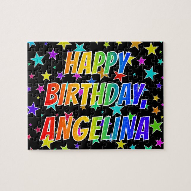 Quebra-cabeça "ANGELINA" Primeiro Nome, Diversão "FELIZ ANIVERSÁ (Horizontal)