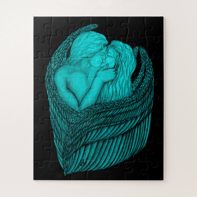 Quebra-cabeça Angels Kissing, Design preto e verde (Vertical)