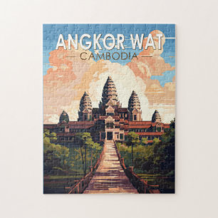 Quebra-cabeça Angkor Wat Cambodia Viagem Art Vintage