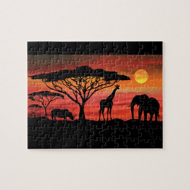 Quebra-cabeça Animais Africanos no Sunset Serengeti (Horizontal)