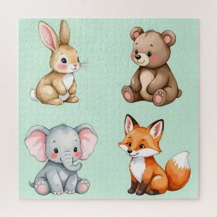 Quebra-cabeça Animais Bebês Adoráveis da Floresta em Aquarela Pa