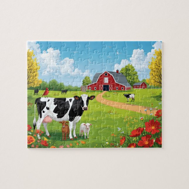Quebra-cabeça Animais da Fazenda com Celeiro em Paisagem Rural (Horizontal)
