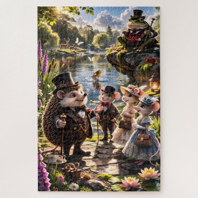 Quebra-cabeça Animais da floresta vitoriana festa de chá jardim  (Vertical)