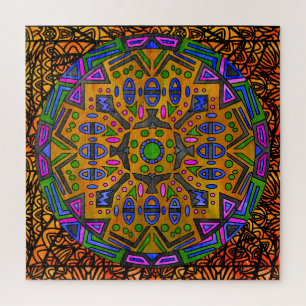 Quebra-cabeça Animais do vitral da mandala da aguarela