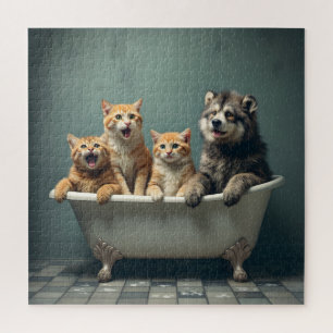 Quebra-cabeça Animais engraçados na banheira