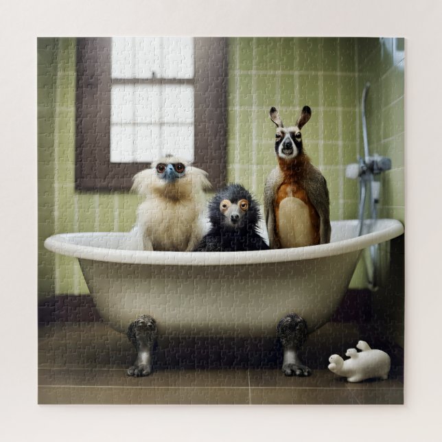 Quebra-cabeça Animais engraçados no banheiro (Vertical)