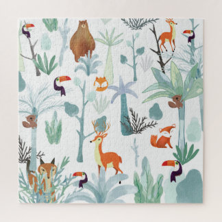 Quebra-cabeça Animais lindos: rabisco da floresta tropical.