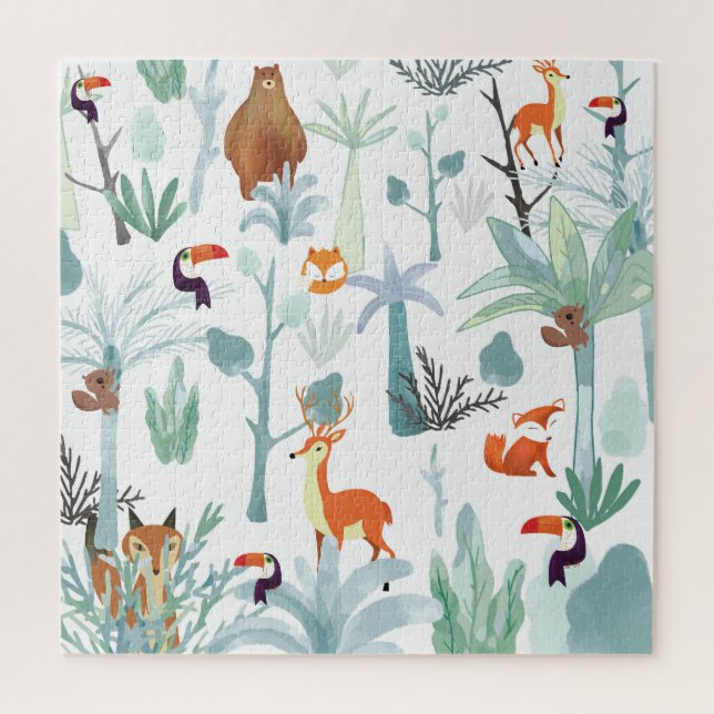 Quebra-cabeça Animais lindos: rabisco da floresta tropical. (Vertical)