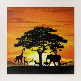 Quebra-cabeça Animais Selvagens no Sunset da savana africana