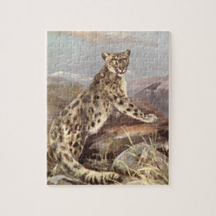 Quebra-cabeça Animais Selvagens Vintage, Leopardo da Neve por CE