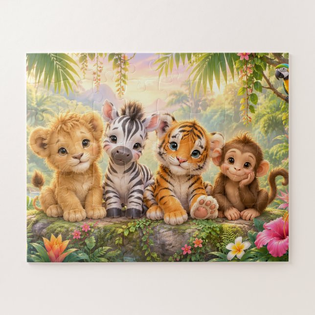 Quebra-cabeça Animais Tropicais Bebês Selva Vibrante (Horizontal)