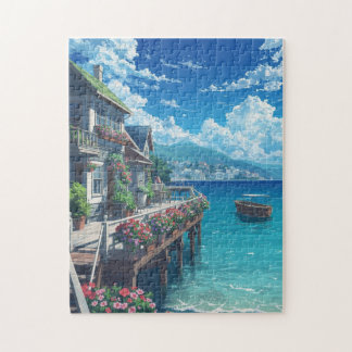 Quebra-cabeça Anime Coastal Village Jigsaw Puzzle – Seaside Flow