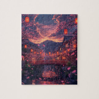 Quebra-cabeça Anime Japanese Town at Sunset Puzzle – Cherry Blos