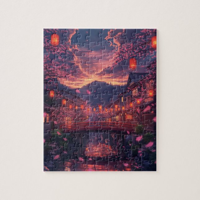 Quebra-cabeça Anime Japanese Town at Sunset Puzzle – Cherry Blos (Vertical)