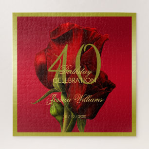 Quebra-cabeça Aniversário da Rosa vermelha Romântica, com estrut