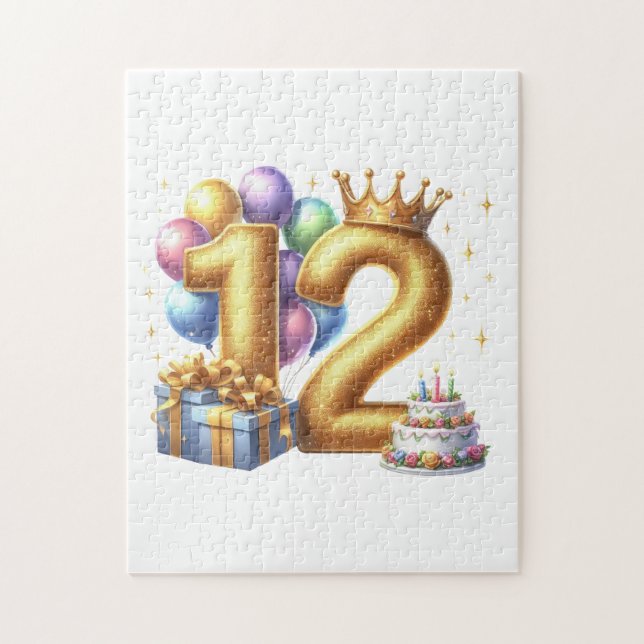Quebra-cabeça Aniversário de 12 anos dourado (Vertical)