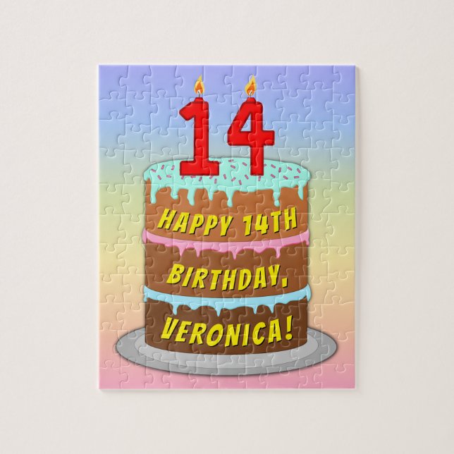 Quebra-cabeça Aniversário de 14 anos: Bolo e Velas Divertidos +  (Vertical)