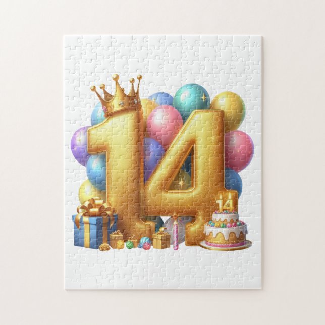 Quebra-cabeça Aniversário de 14 anos dourado (Vertical)