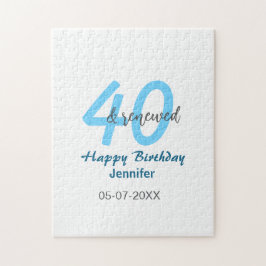Quebra-cabeça aniversário de 40 anos renovado nome data azul neg