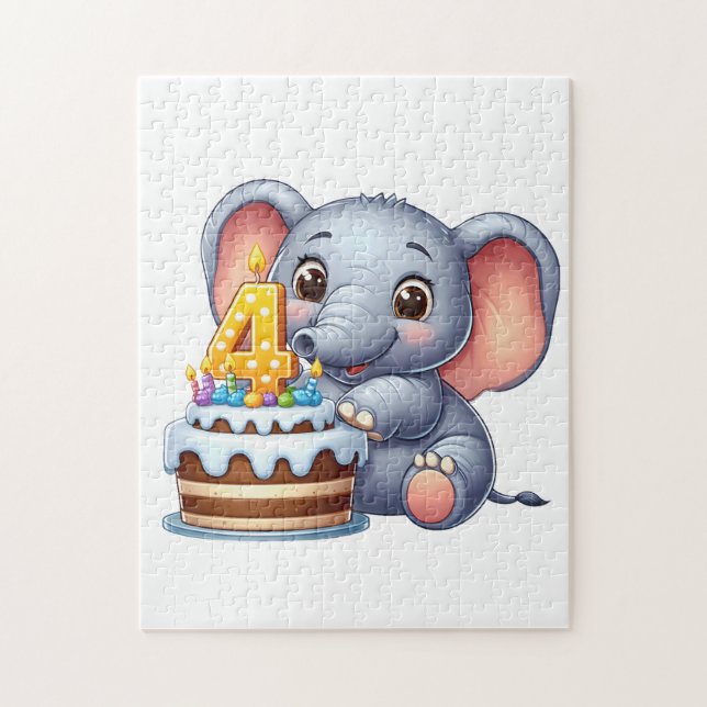 Quebra-cabeça Aniversário de 4 anos do Elefante Fofo (Vertical)