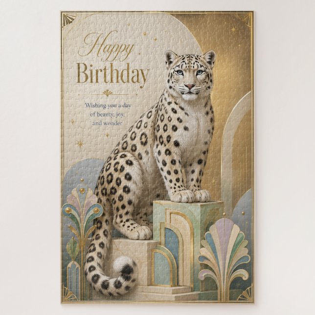 Quebra-cabeça Aniversário do Leopardo da Neve Dourado Elegância (Vertical)
