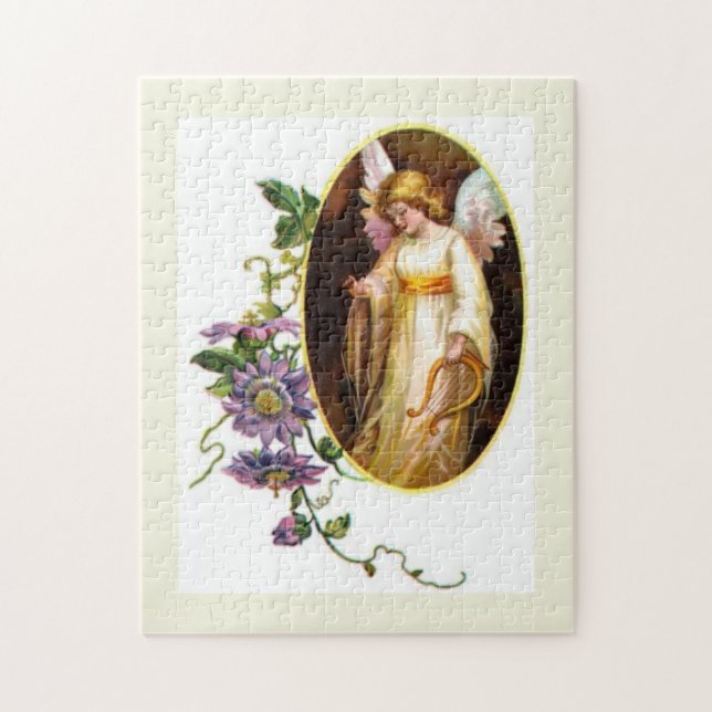 Quebra-cabeça Anjo Com Harpa E Flores De Clematite (Vertical)