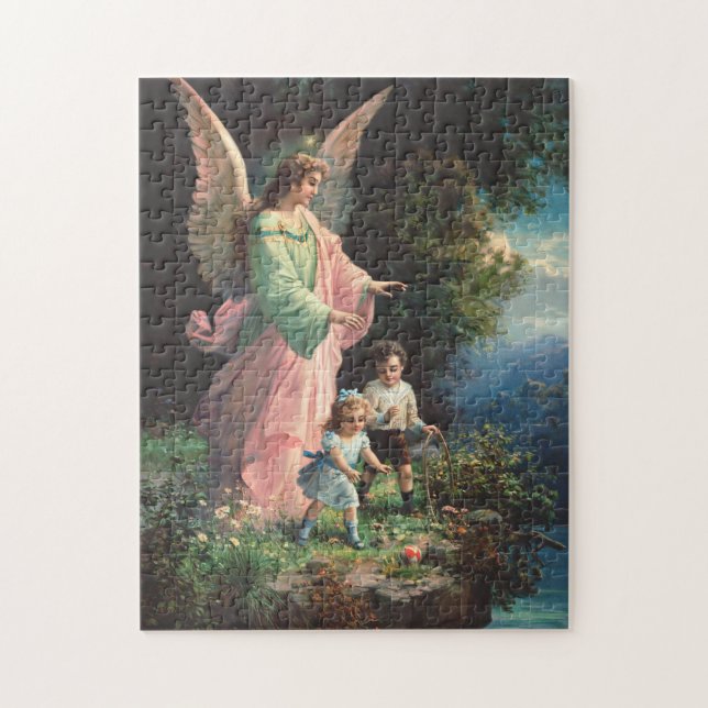 Quebra-cabeça Anjo da guarda protegendo crianças perto de uma sa (Vertical)