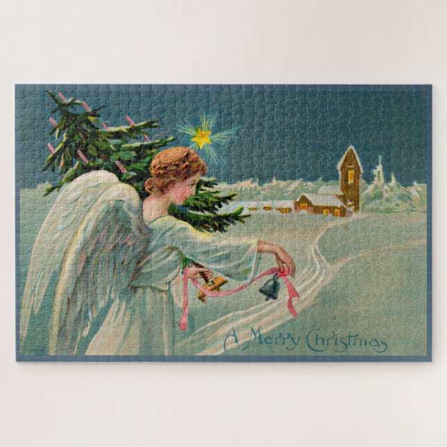 Quebra-cabeça Anjo de Natal de 1908 Um Feliz Natal (Horizontal)