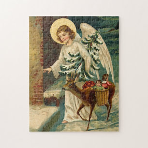 Quebra-cabeça Anjo do natal vintage com cervos