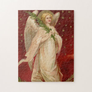 Quebra-cabeça Anjo do Natal Vitoriano Vermelho Dourado