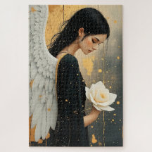Anjo Gótico Lindo e Rosa Branca Celestial
