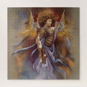 Quebra-cabeça Anjo Guerreiro de Proteção em Aquarela Lavanda