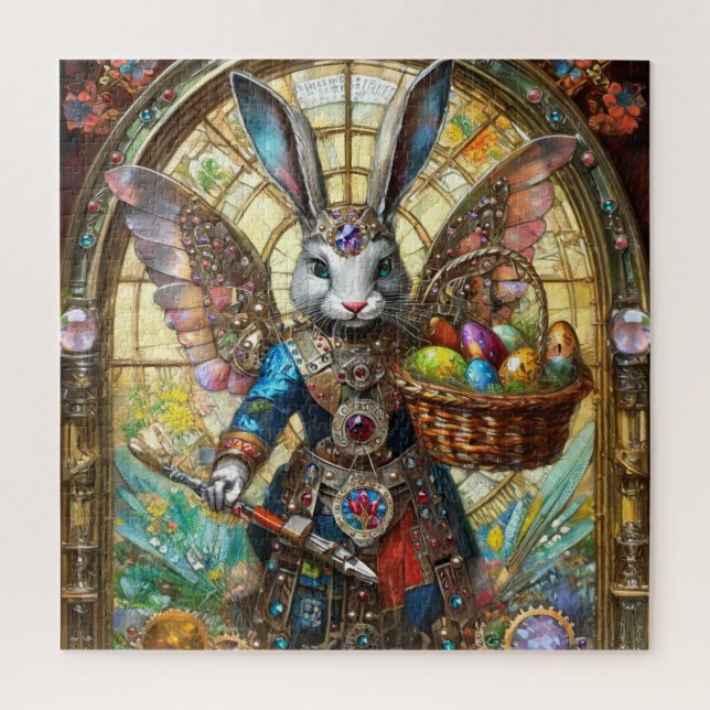 Quebra-cabeça Anjo Guerreiro Steampunk do Coelho de Páscoa (Vertical)