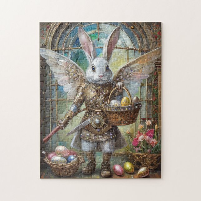 Quebra-cabeça Anjo Guerreiro Steampunk do Coelho de Páscoa (Vertical)