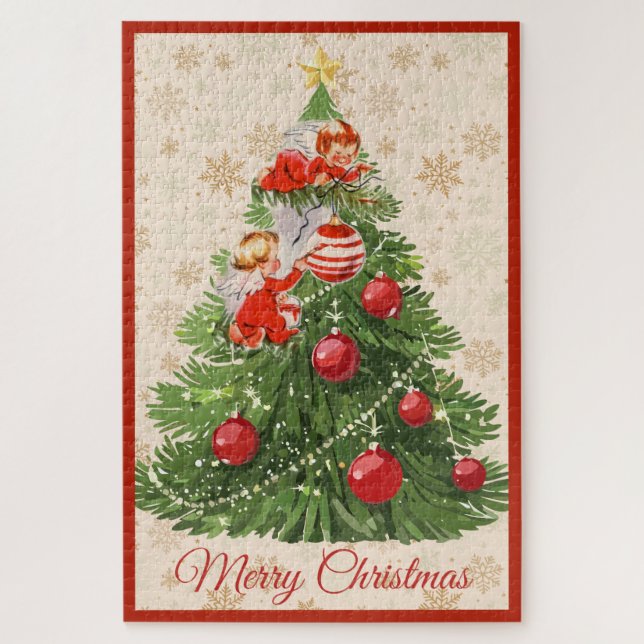 Quebra-cabeça Anjos decorando a árvore de Natal (Vertical)