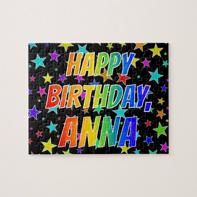 Quebra-cabeça "ANNA" Primeiro Nome, Diversão "FELIZ ANIVERSÁRIO" (Horizontal)