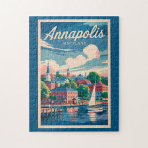 Quebra-cabeça Annapolis Maryland Skyline Viagem Art Vintage