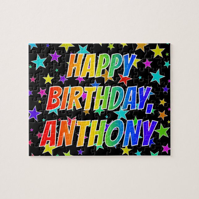Quebra-cabeça "ANTHONY" Primeiro Nome, Diversão "FELIZ ANIVERSÁR (Horizontal)