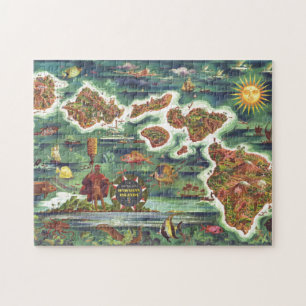 Quebra-cabeça Antigo Mapa Antiquado das Ilhas Havaianas Históric