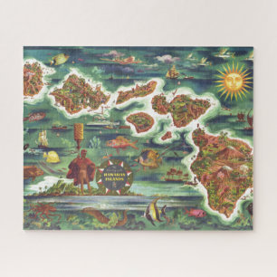 Quebra-cabeça Antigo Mapa Antiquado das Ilhas Havaianas Históric