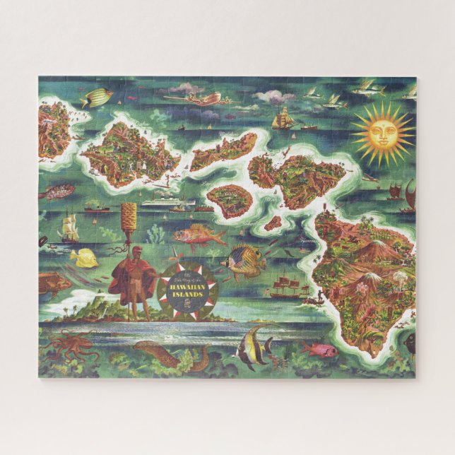 Quebra-cabeça Antigo Mapa Antiquado das Ilhas Havaianas Históric (Horizontal)