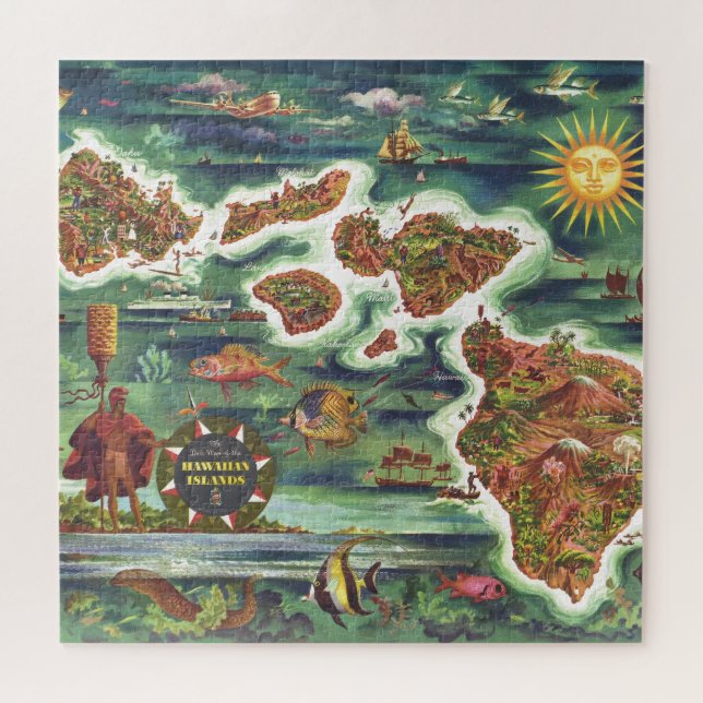 Quebra-cabeça Antigo Mapa Antiquado das Ilhas Havaianas Históric (Horizontal)