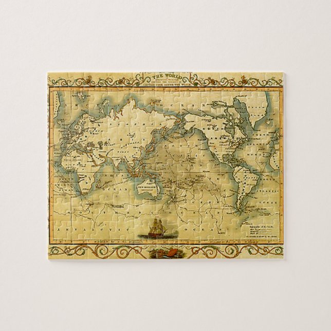 Quebra-cabeça Antigos Continentes de Mapa do Atlas do Velho Mund (Horizontal)