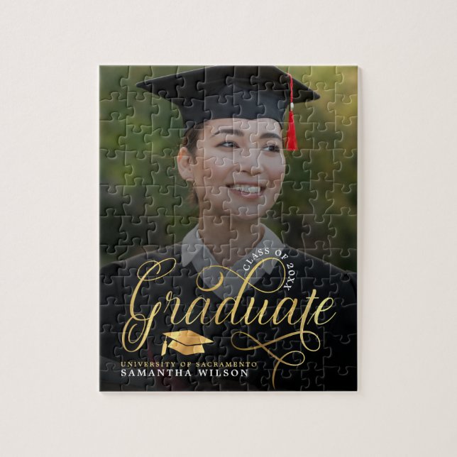 Quebra-cabeça Anúncio de Graduação de Fotos de Script Dourado Mo (Vertical)