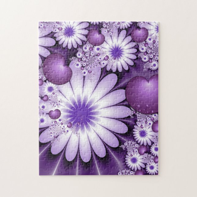 Quebra-cabeça Apaixonando Flores de Abstrato e Corações Fractais (Vertical)