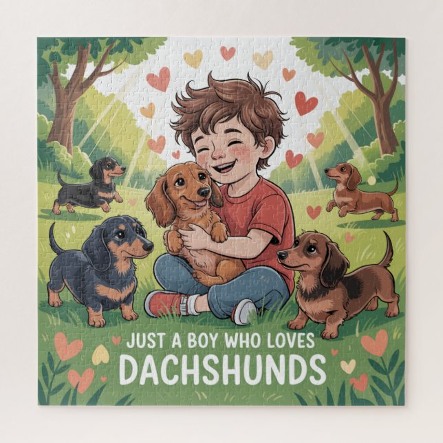 Quebra-cabeça Apenas um Menino que Ama Dachshunds (Vertical)