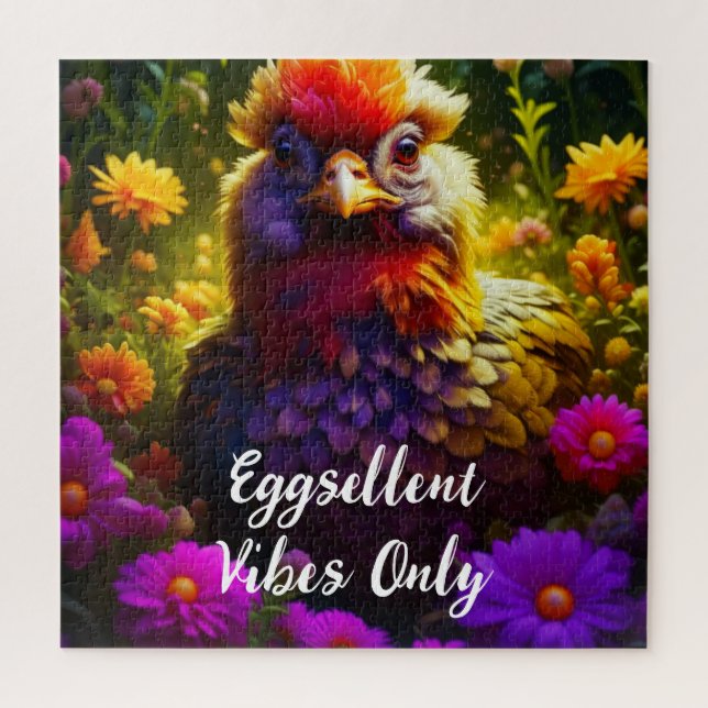 Quebra-cabeça Apenas Vibes Eggsellent | Arte em frango colorida (Vertical)