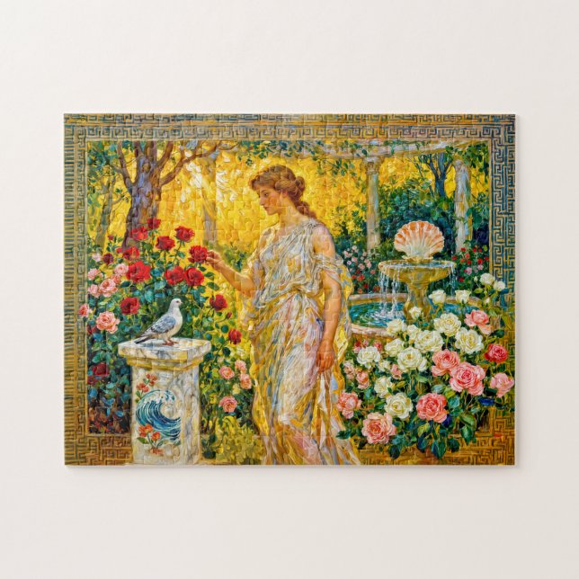 Quebra-cabeça Aphrodite in Rose Garden with Fountain, Shell and  (Horizontal)