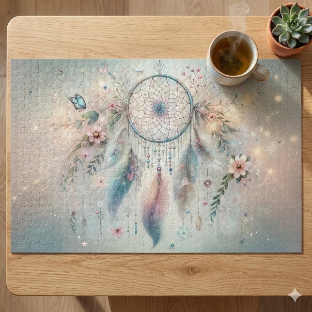 Quebra-cabeça Apoanhador de Sonhos Boho Etéreo  (Ethereal Boho Dreamcatcher Jigsaw Puzzle Mockup A)