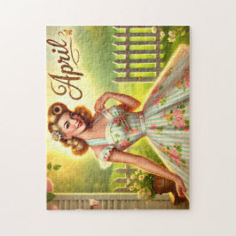 Quebra-cabeça April Retro Blonde Pin-Up Spring Girl 